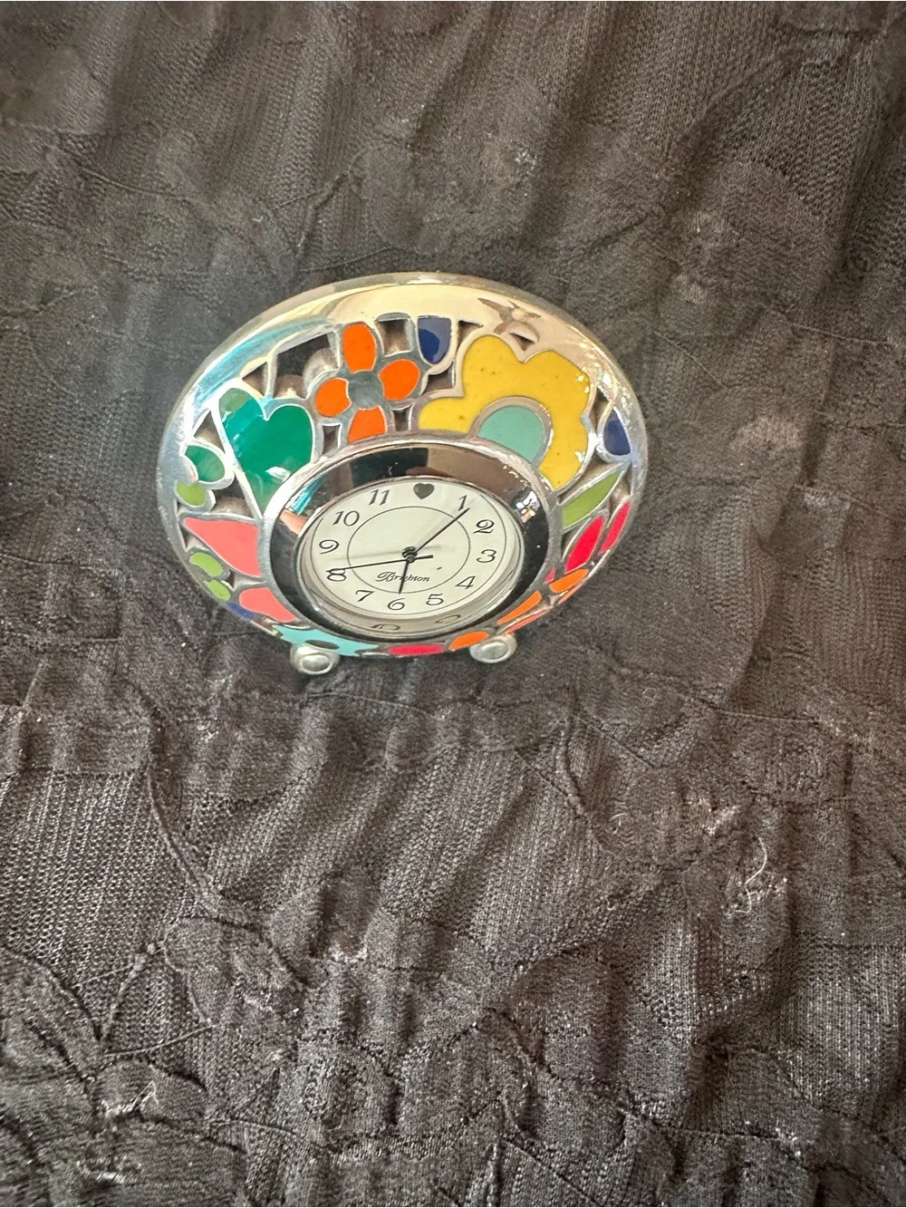 Brighton Multicolor Enamel Heart & Flower Clock in Silver Tone - Picture 1 of 4